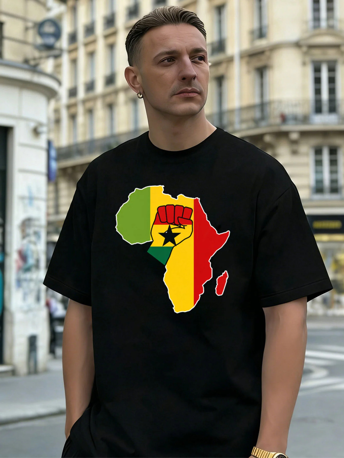 Ghana Flag Fist Africa Graphic 100% Cotton Men's T-Shirt, for Daily Casual Wear gallery
