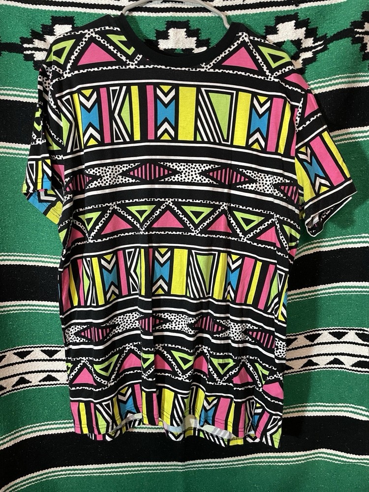H&M Divided Funky Geometric 90s Pattern Short Sleeve Xl Aztec Hip Hop