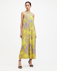 All Saints Womens Printed Maxi Dress Kura Inpiral Viscose Regular Fit Stretch