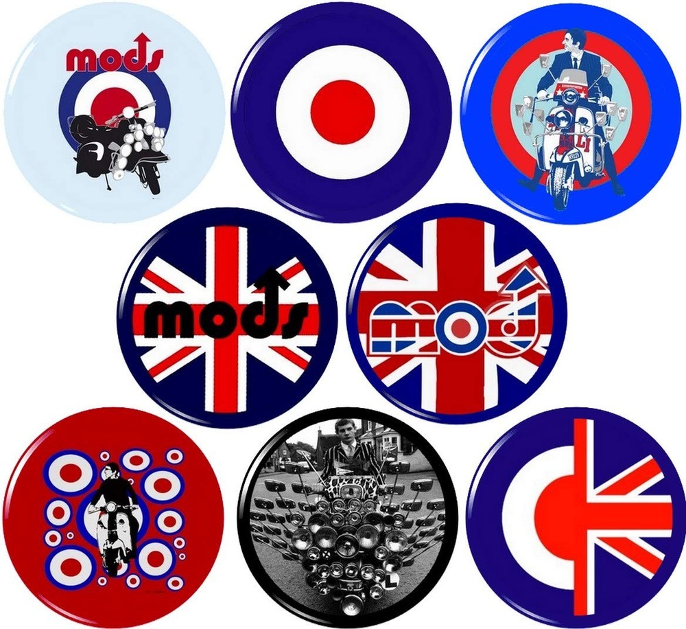 Mod Style 8 NEW 1″ inch (25mm) buttons pins badges skinhead scooter boy engla…