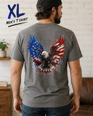 Hand Crafted Gray Tee with Red, White & Blue Eagle Graphic XL