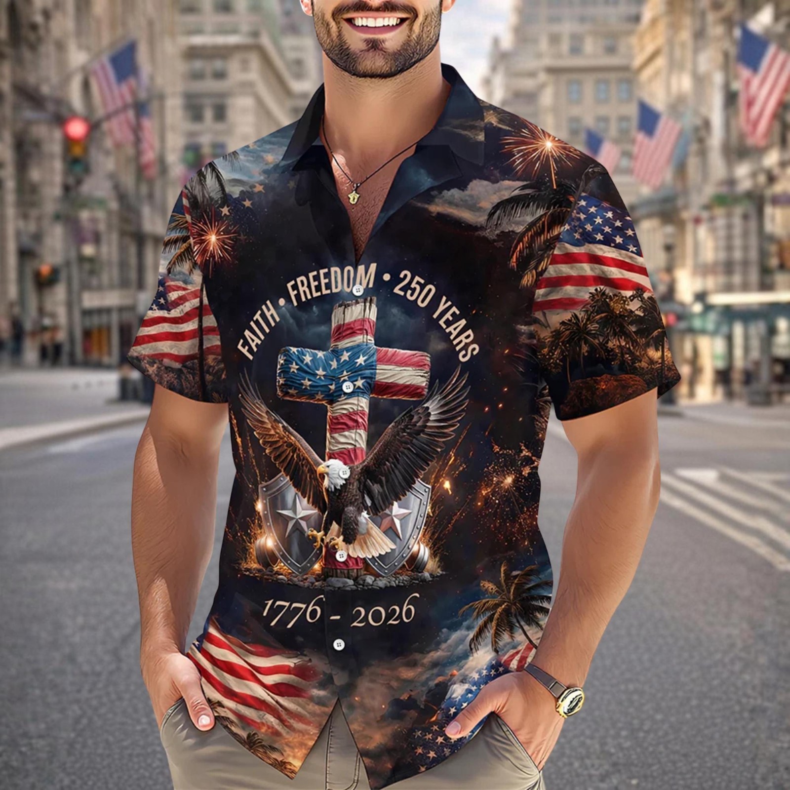 America 250th Anniversary Hawaiian Shirt, 250 Years Of Freedom Button Shirt gallery
