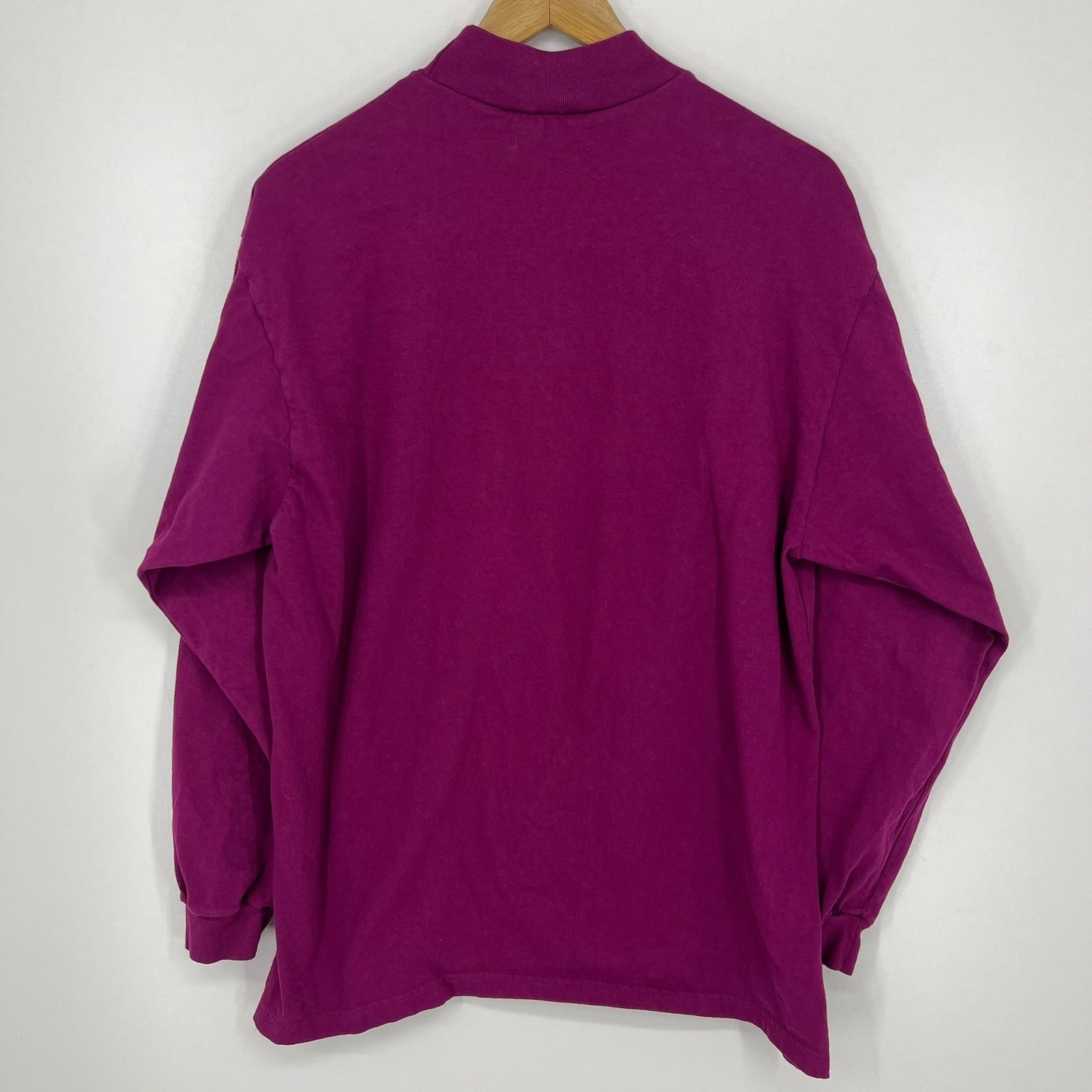 Vintage Hanes Activewear Mens Large Magenta Purple Mock Neck Cotton Shirt USA gallery