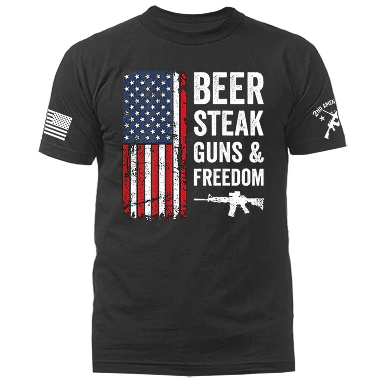 Guns & Freedom 2nd Amendment Veteran Military Patriotic US Flag T-shirt gallery