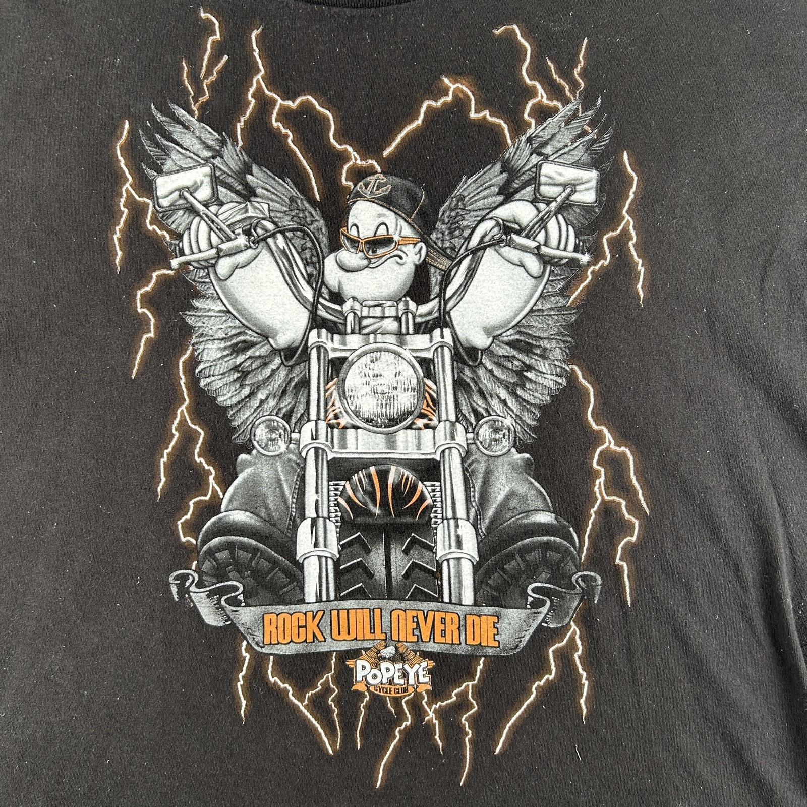 Vintage Popeye Shirt Mens 2XL Rock Will Never Die Motorcycle T-Shirt Delta Biker gallery