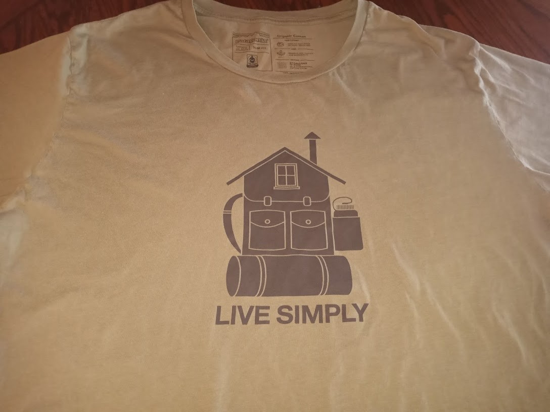 Patagonia T Shirt Camping Men’s XXL Live Simply Olive Green Organic Cotton (01)