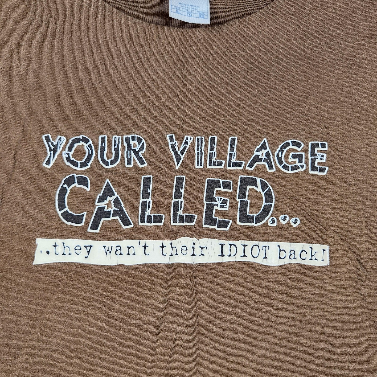 Vintage Village Idiot Shirt Mens XL Brown Called Funny Slogan Graphic Joke Humor gallery