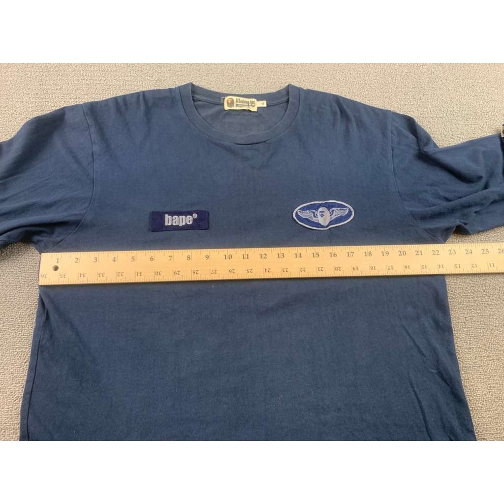 A Bathing Ape Long Sleeve T Shirt Men XL Navy Chest Logo Patch Tag Streetwear gallery