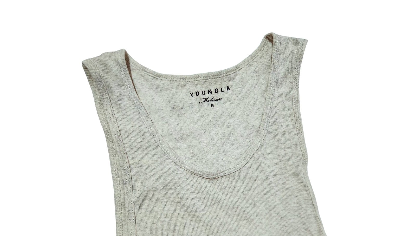 Men’s YoungLA Cream Ribbed Muscle Tank Sleeveless Gym Top Size M gallery