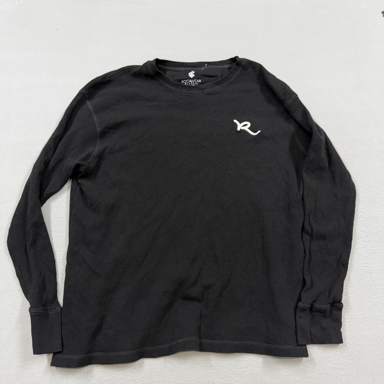 Rocawear Shirt Mens Big 4X Black Long Sleeve Thermal Waffle Knit Logo Tall gallery