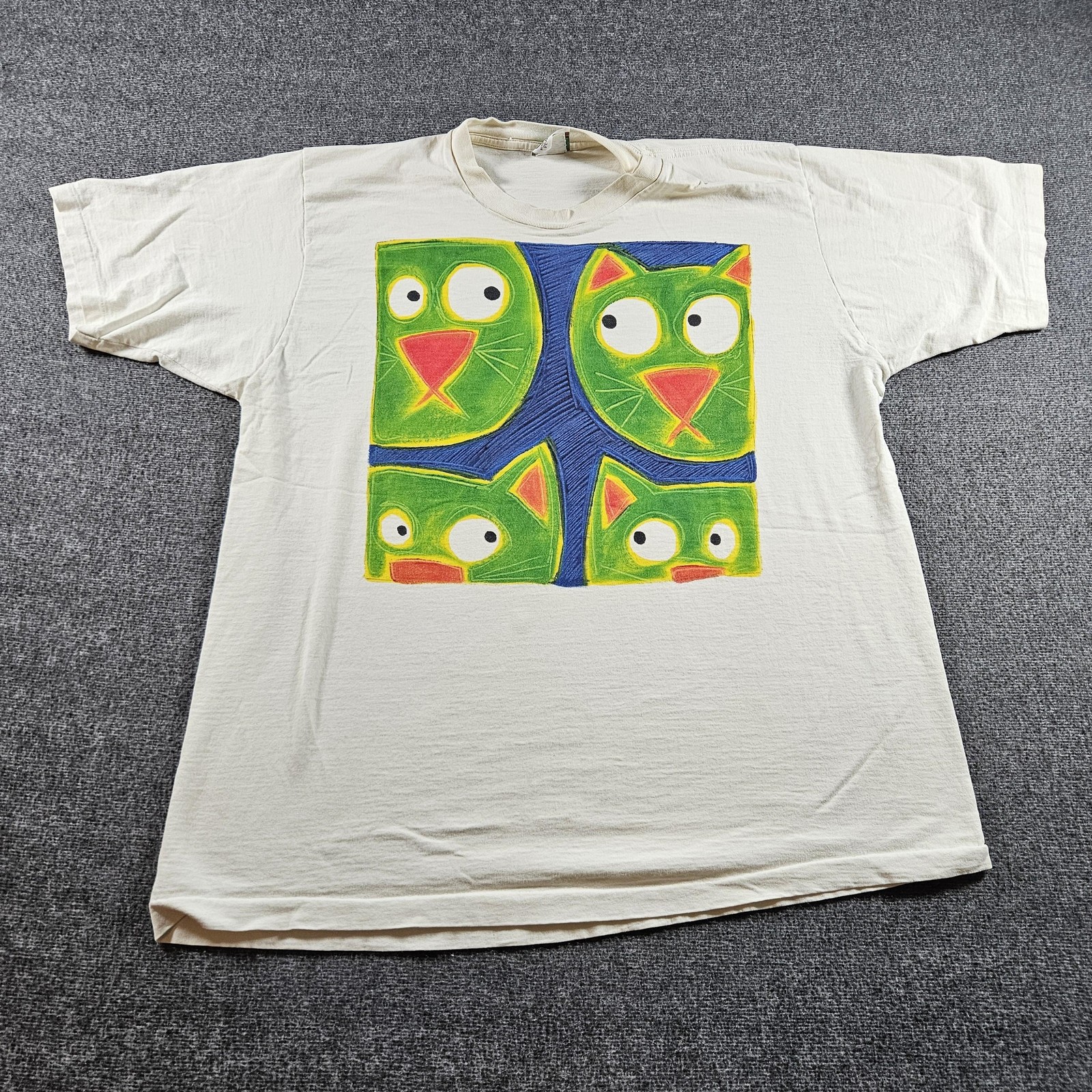 Vintage Naturals By Penmans Shirt Mens XL White Colorful Cat Graphic Art 90s gallery