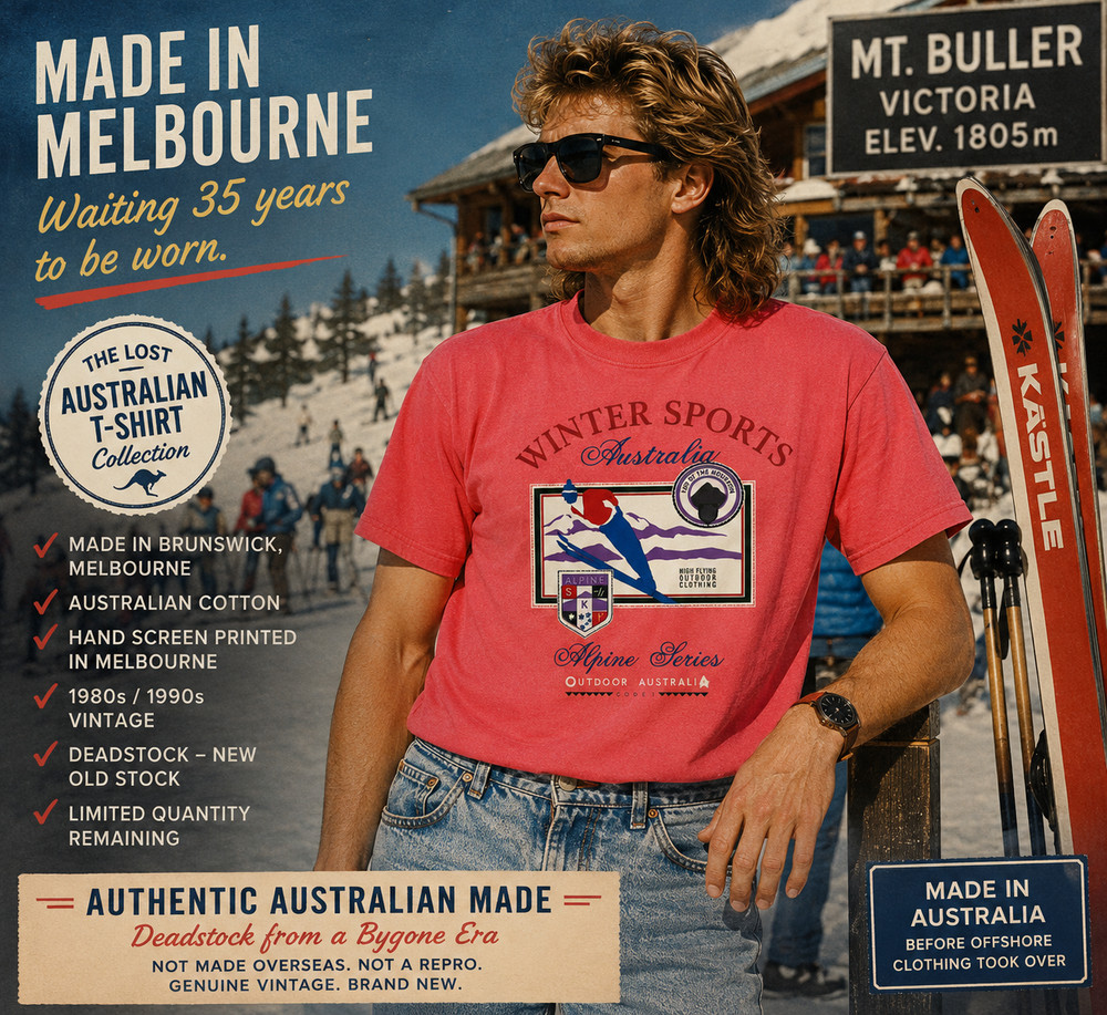 Vintage 1980s Australian Made SKI TEE | New Old Stock | Made in Melbourne -CORAL