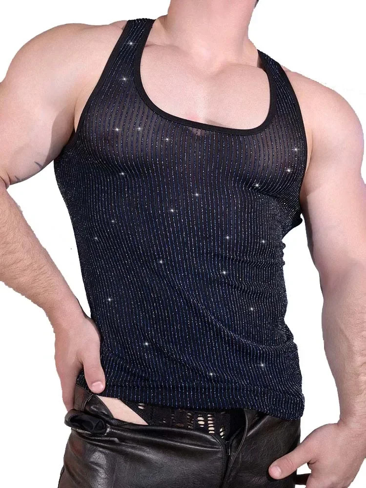 Sexy Sleeveless T-shirts Fashion Stretch Shiny Breathable Sheer Vest Tank Tops gallery