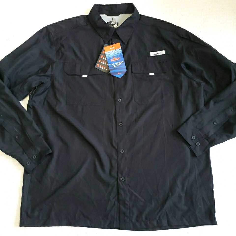 Habit Men's Long Sleeve Blue Springs 40+ UPF Quick Dry Shirt Size XL Fishing NWT gallery