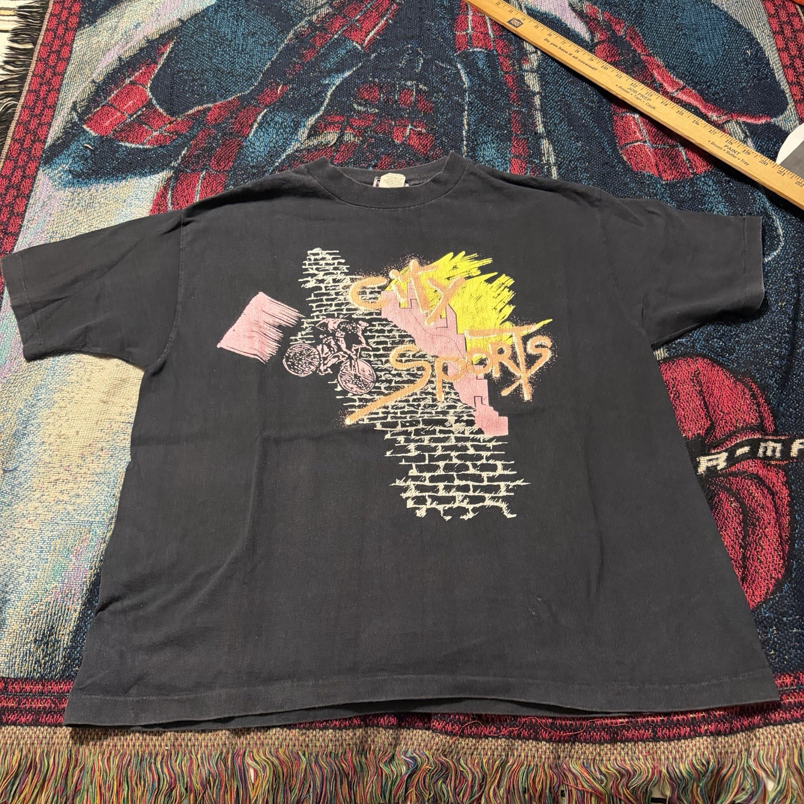 Vintage 90s Jacques Moret City Sports Bicycle Skate Shirt OSFA Mens Black Sports gallery