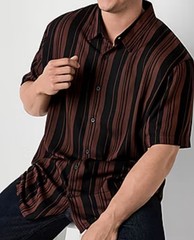 Shaquille O’Neal Button-Down Shirt Men’s Big/Tall Black/Brown Striped 2XL, 3XLT