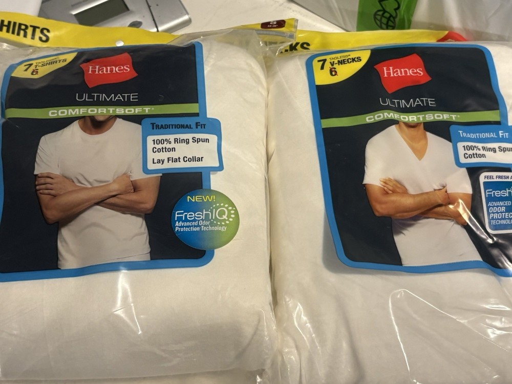 Hanes T-Shirt 7 Pack Ultimate Men’s ComfortSoft Crewneck V Neck Short Cotton S