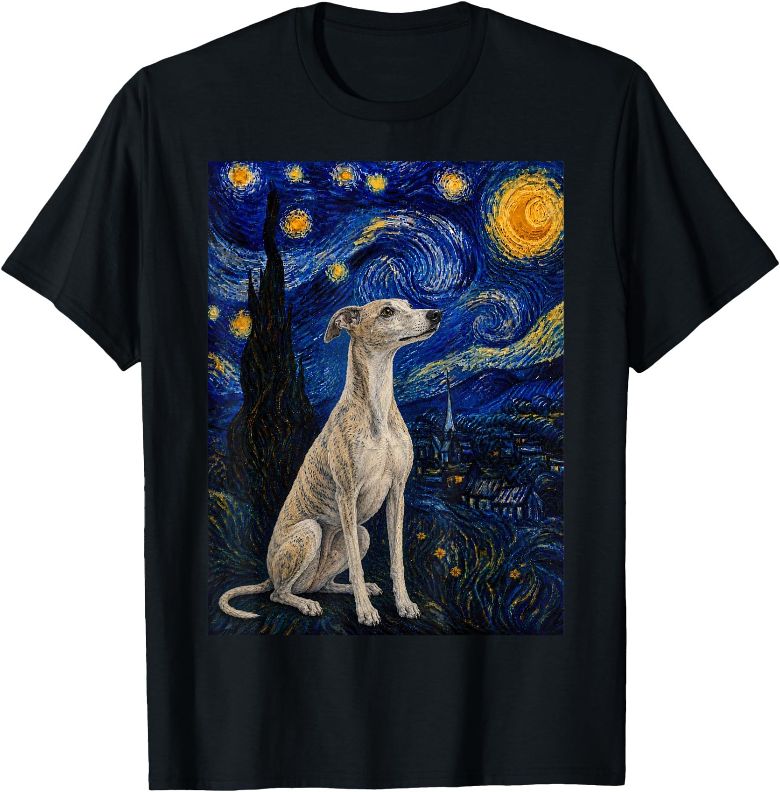 Whippet Dog Van Gogh Starry Night T-Shirt