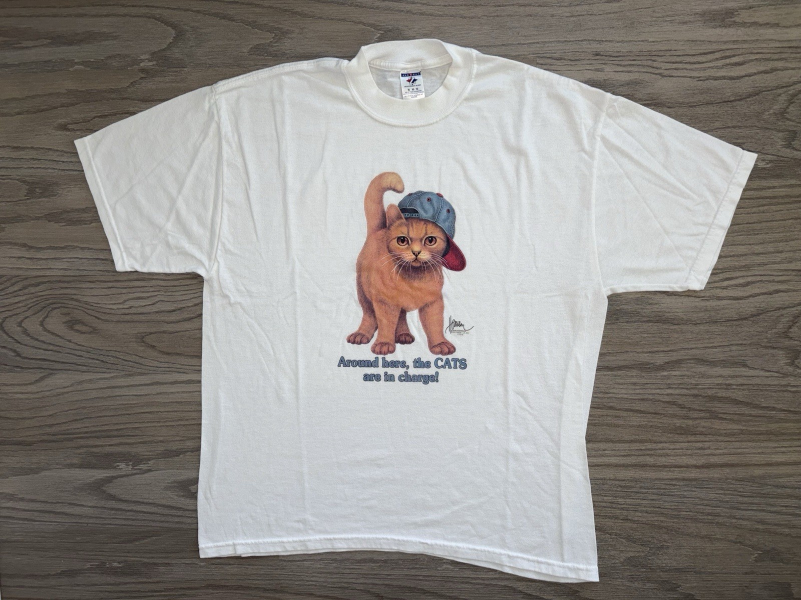 Vintage 90s Bob Harrison “Around Here The Cats Are In Charge” T-Shirt Mens (XL) gallery