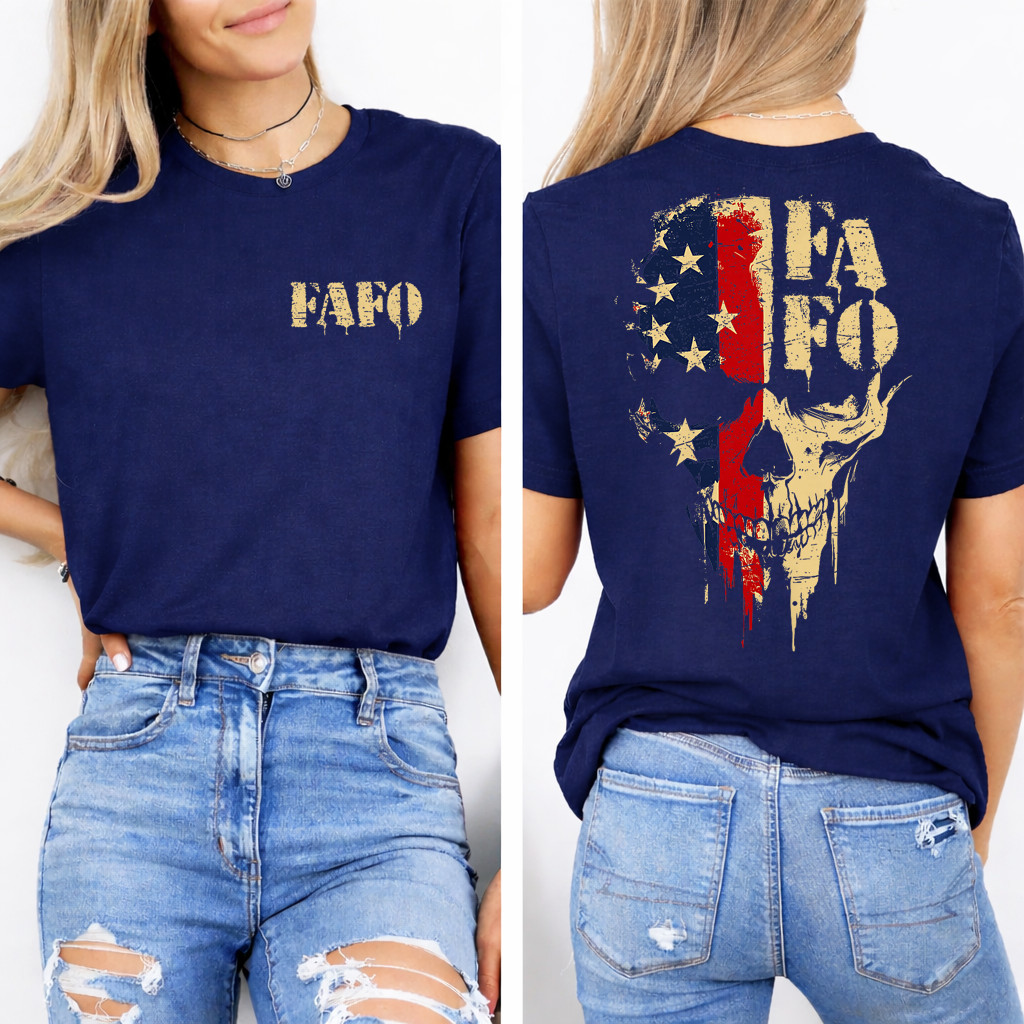 FAFO Skull Patriotic Grunge Style for Men 2 Sided FAFO Skull Front Back T-Shirt gallery