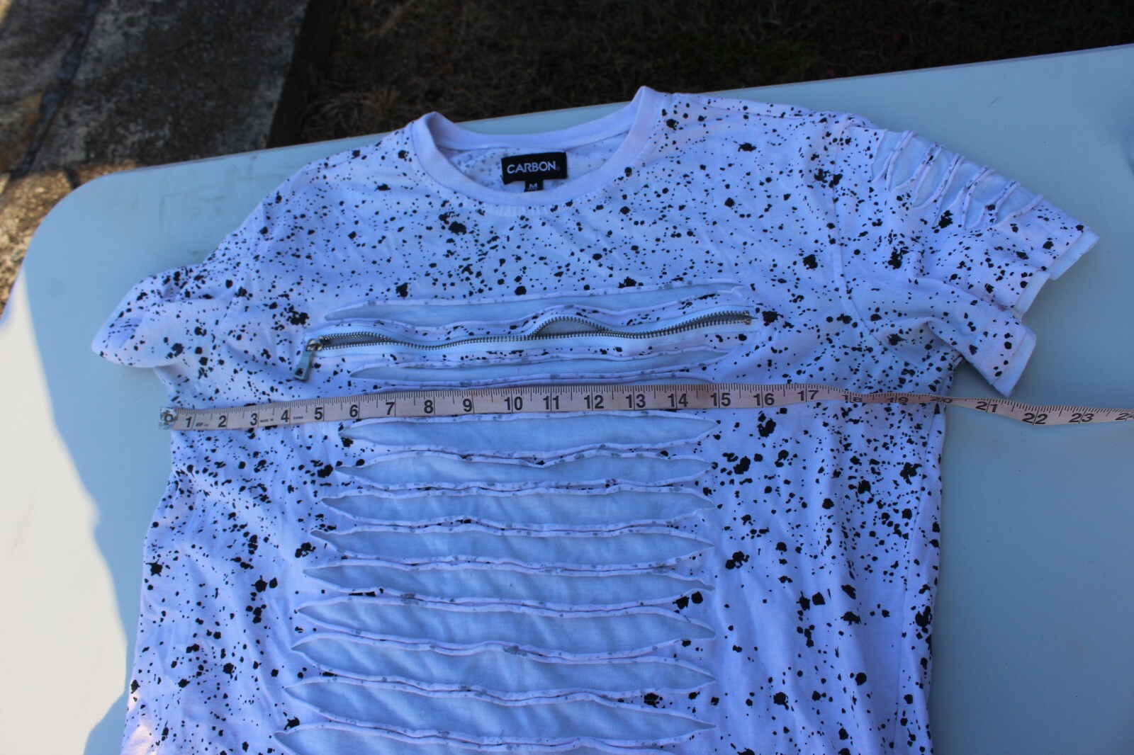 Carbon Short Sleeve Paint Splatter Distressed Shirt Shredded Zipper Size MEDIUM gallery