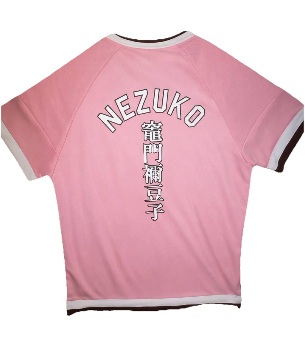 BoxLunch Demon Slayer Nezuko Soccer Jersey Pink Anime Shirt Mens Size Medium gallery