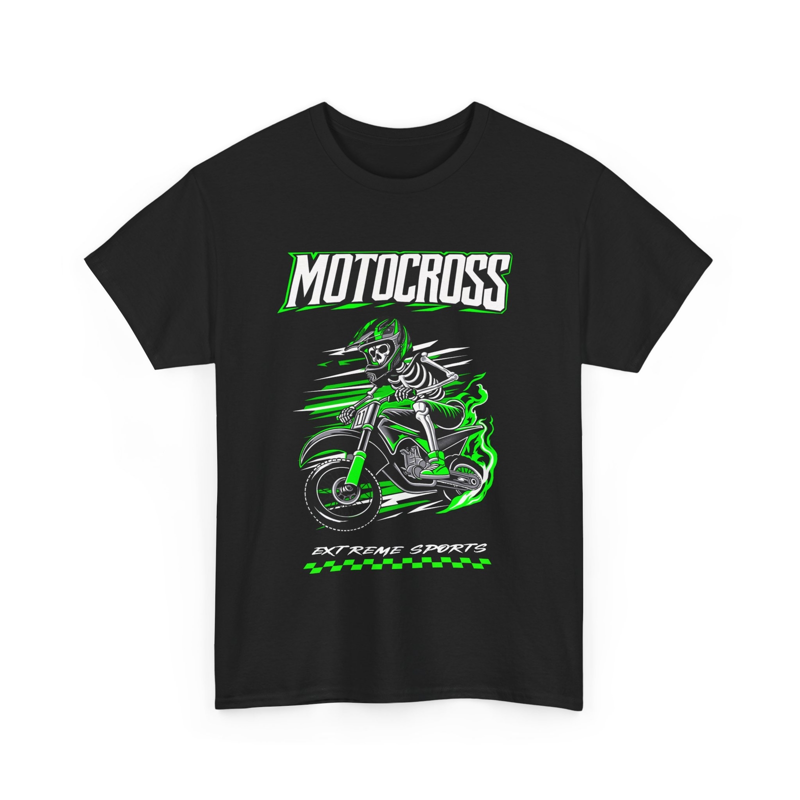 Skeleton Motocross T Shirt Extreme Sports Black Green Dirt Bike Racing Graphic gallery