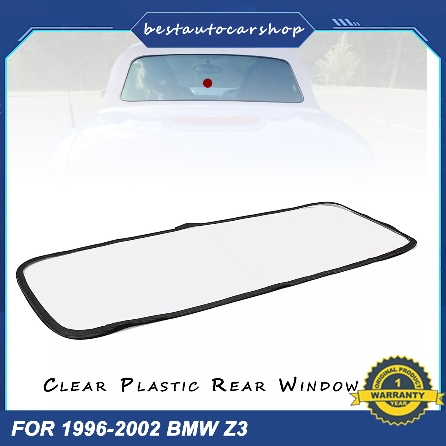 Clear Plastic Rear Window Black for 96-02 BMW Z3 with Zipper Slider GLue Thread