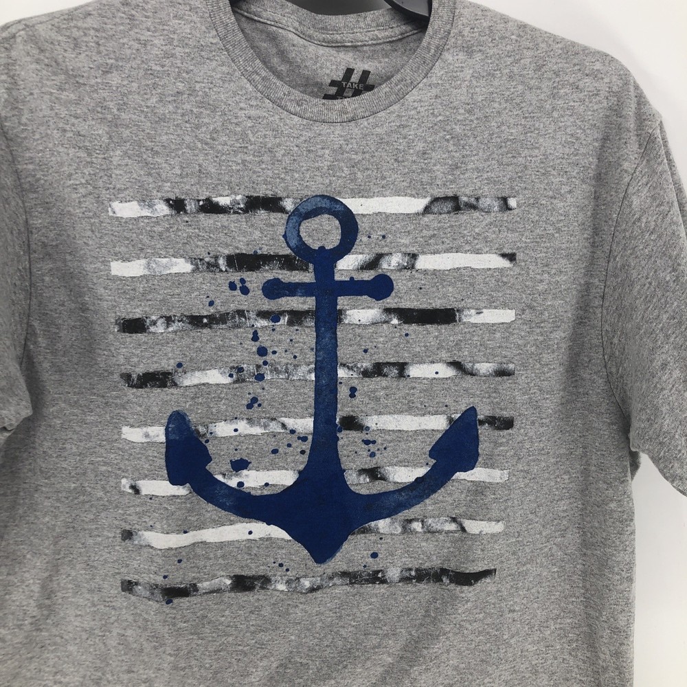 Bailey Apparel Anchor Nautical Ocean Beach Gray Blue Large T-shirt Short Sleeve