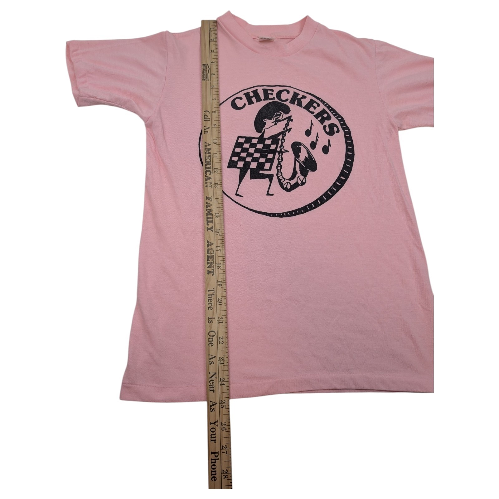Vtg 80s Checkers Saxophone Pink Shirt Size M single stitch USA gallery