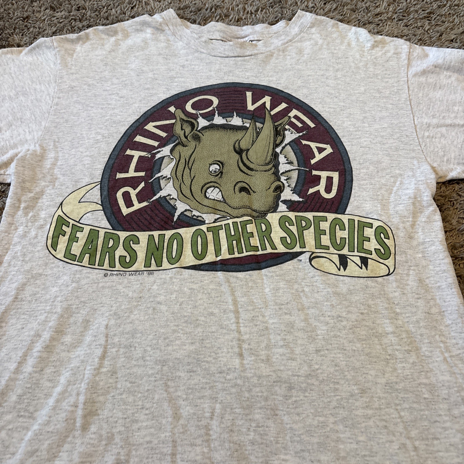 Vintage 90s Hanes Rhino Wear Gray Mens M Fear No Other Species T-Shirt Retro gallery