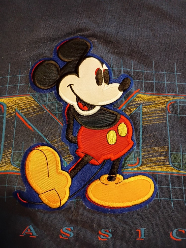 Men’s Classic Mickey Mouse Puffed Graphic Applique Navy Blue S/M