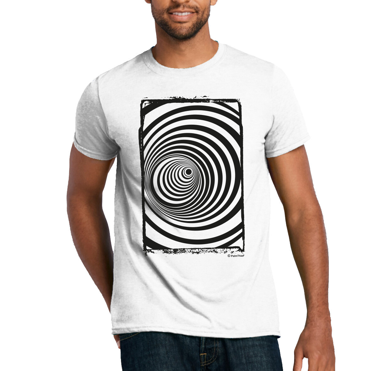 Op Art Swirling Vortex T-shirt Optical illusion Monochrome gallery