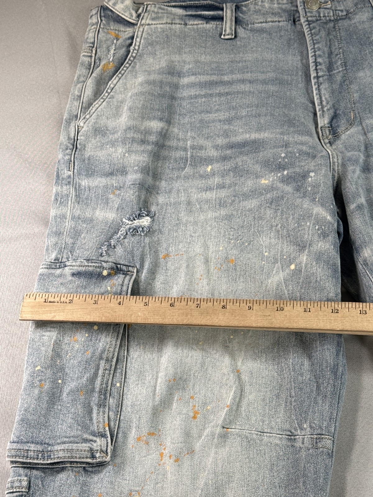 Hudson Cargo Pants Mens 40 Light Wash Denim Vintage Paint Splatter Distressed gallery