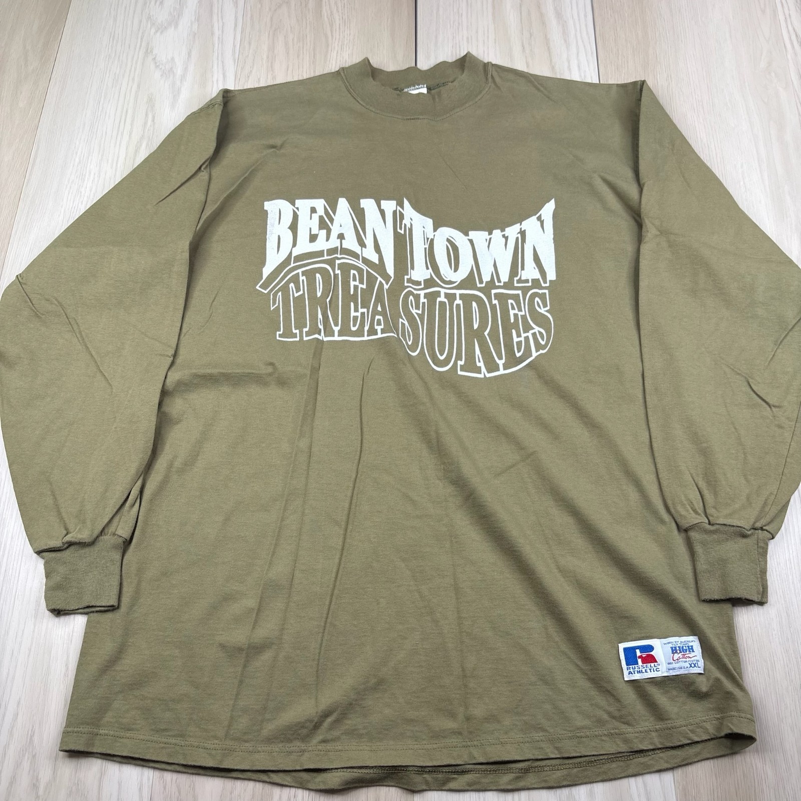 Russell Athletic Mens Khaki Green High Cotton Long Sleeve Graphic T-Shirt 2XL gallery