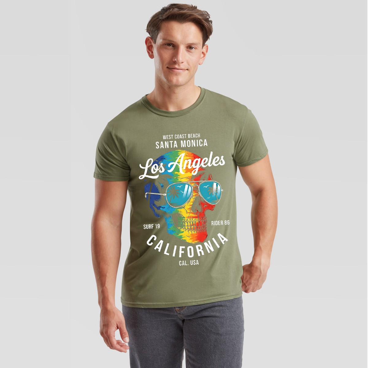 Los Angeles California Travel Mens T-Shirt Santa Monica West Coast Beach Skull gallery