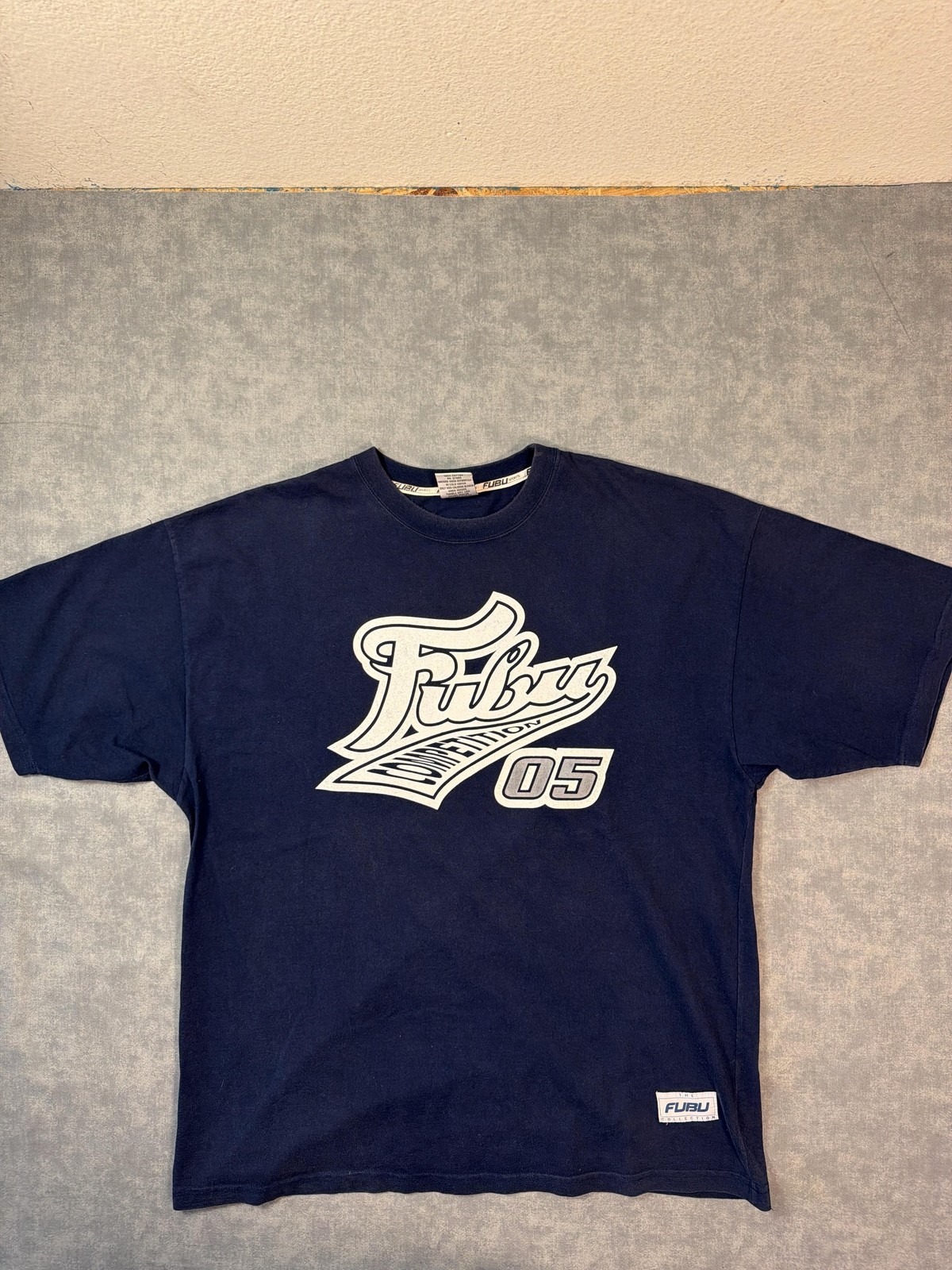 FUBU Shirt Mens 2XL Blue Competition 05 Logo Graphic Tee Streetwear Back Print gallery