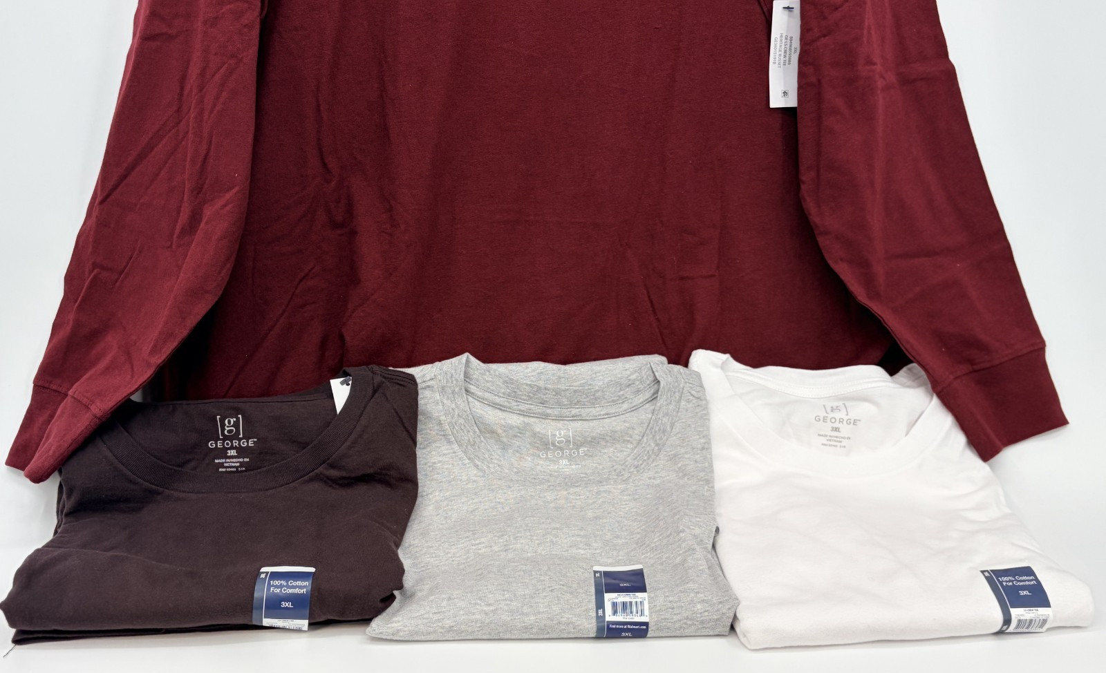 George Mens Long Sleeve Crew Neck Easy Care Causual T-shirts Cotton Lot of 4 3XL gallery