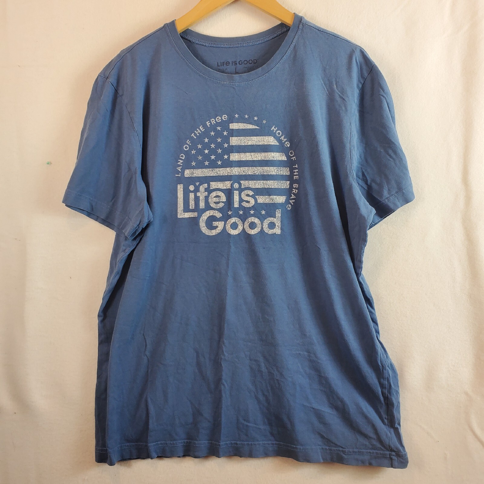 Life is Good Men’s tshirt Land of the Free Home of the Brave American Flag Shirt