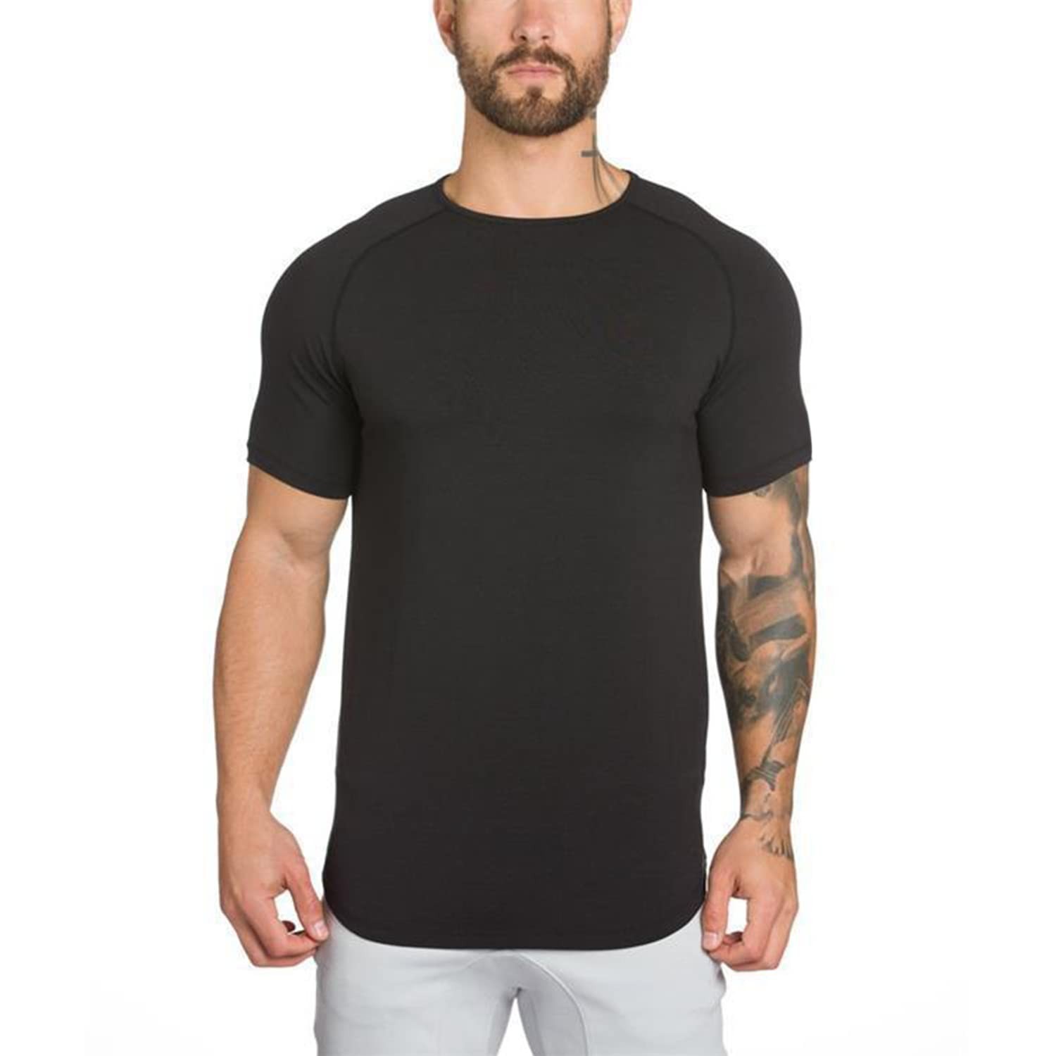 Mens Gym Workout Slim Fit Short Sleeve T-Shirt Cotton Performance Athletic Sh... gallery