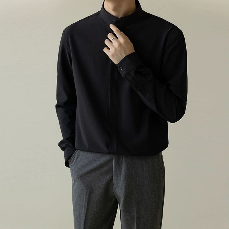 Stand-up collar shirt men's long-sleeved shirt gallery