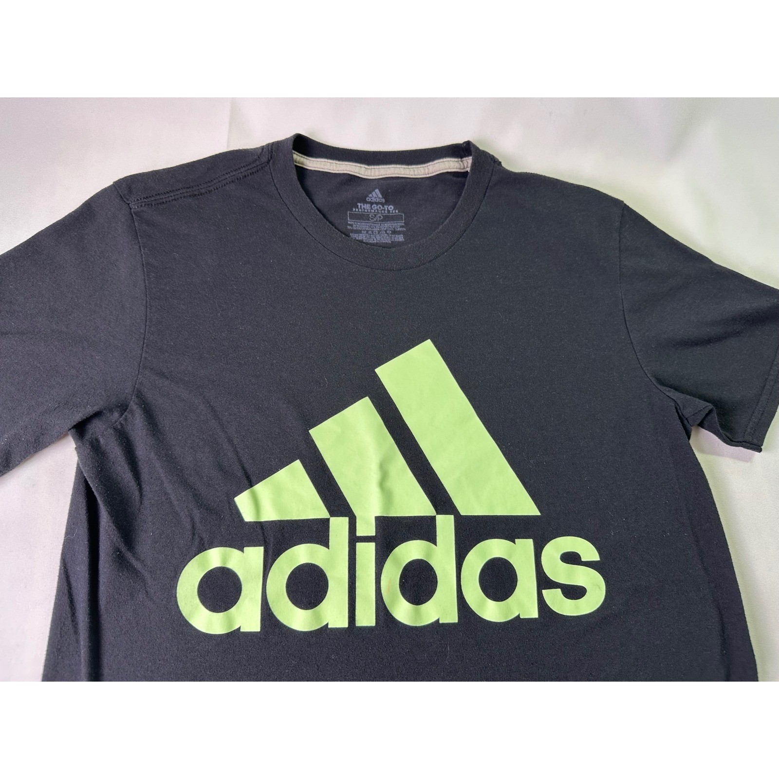 Adidas The Go-To Performance Tee Shirt Mens Small Black Neon Green Climalite S