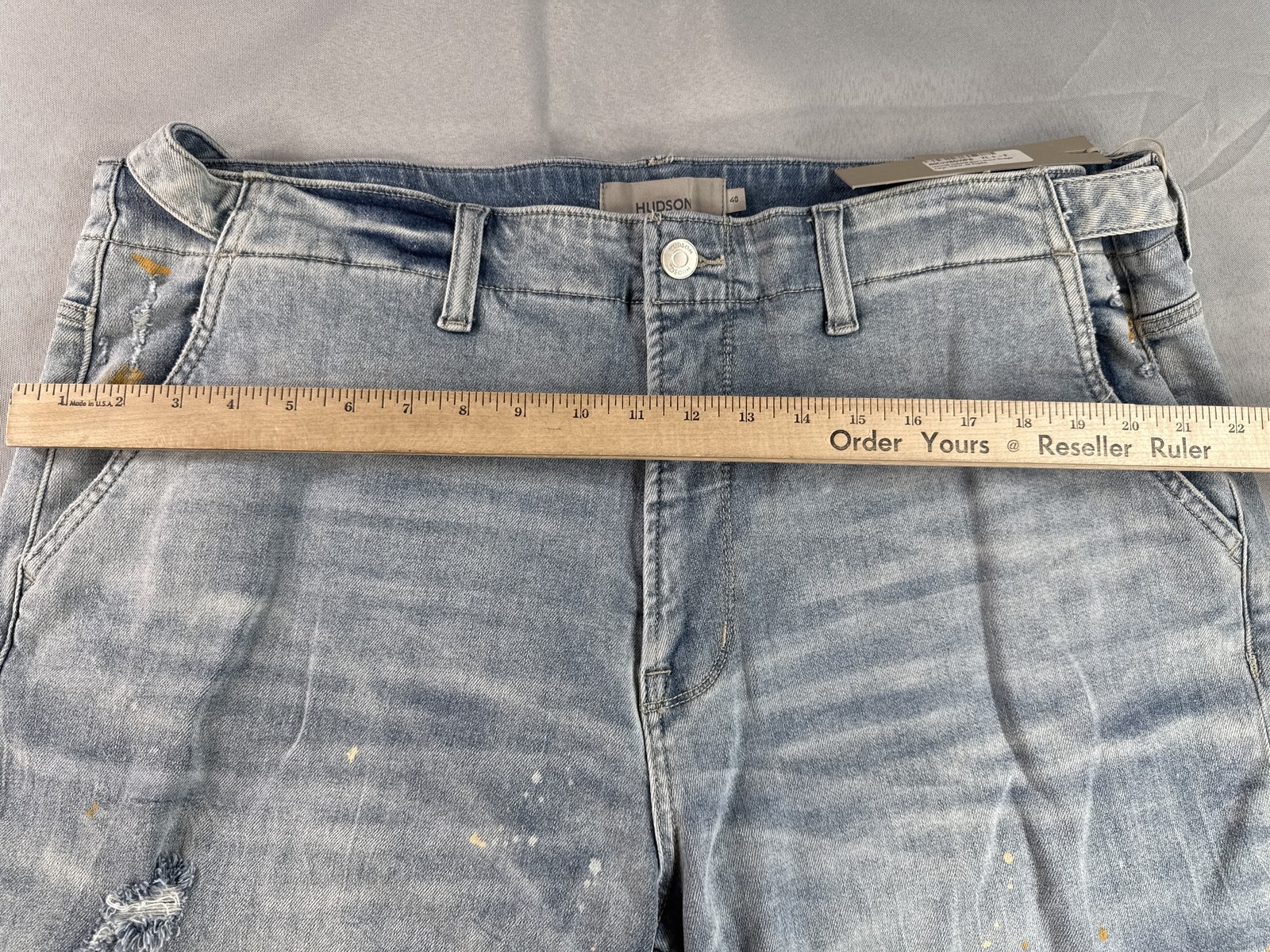 Hudson Cargo Pants Mens 40 Light Wash Denim Vintage Paint Splatter Distressed gallery