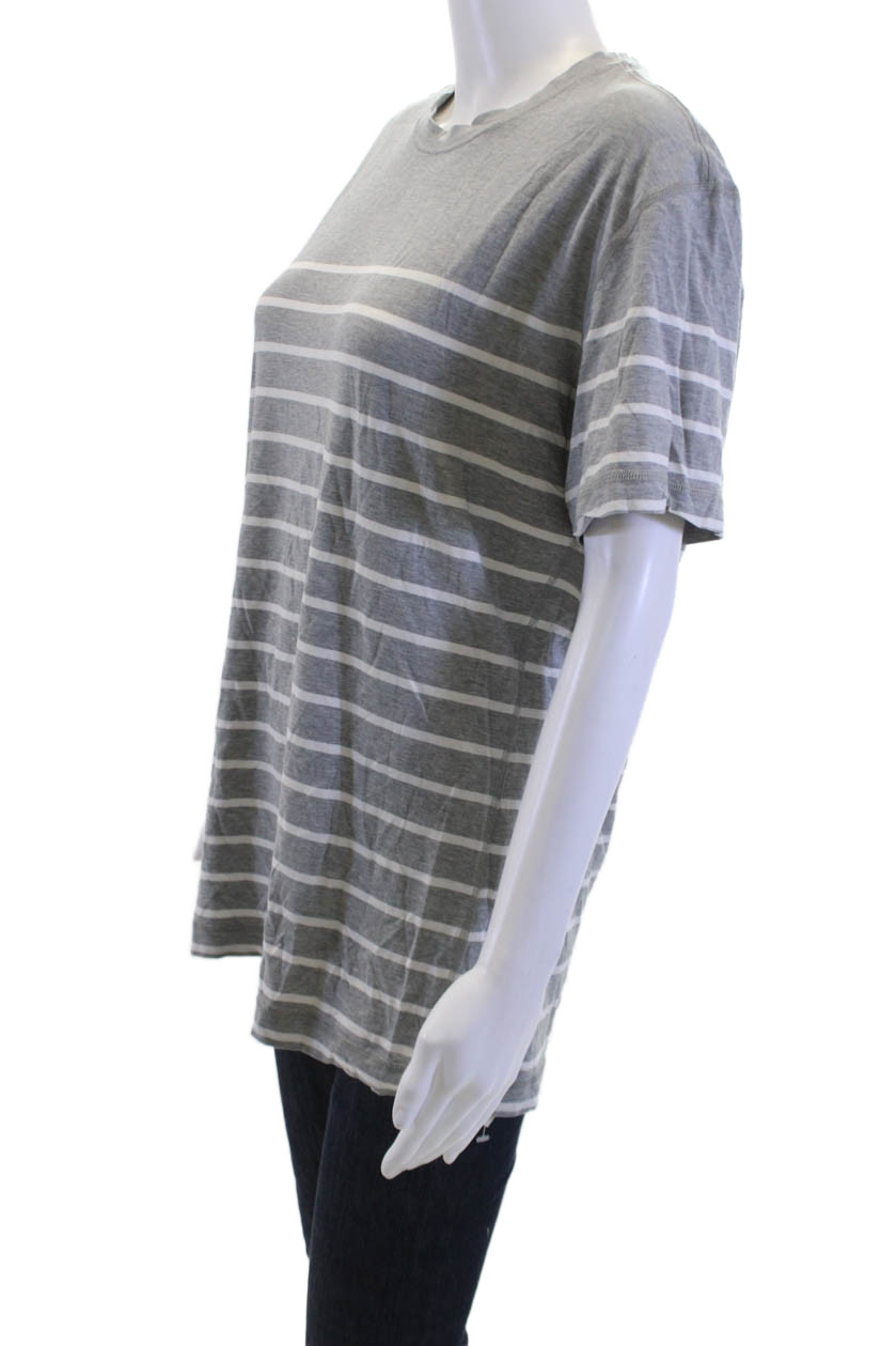 Lululemon Mens Striped Gray Crew Neck Short Sleeve T-Shirt Nylon Blend Size S gallery