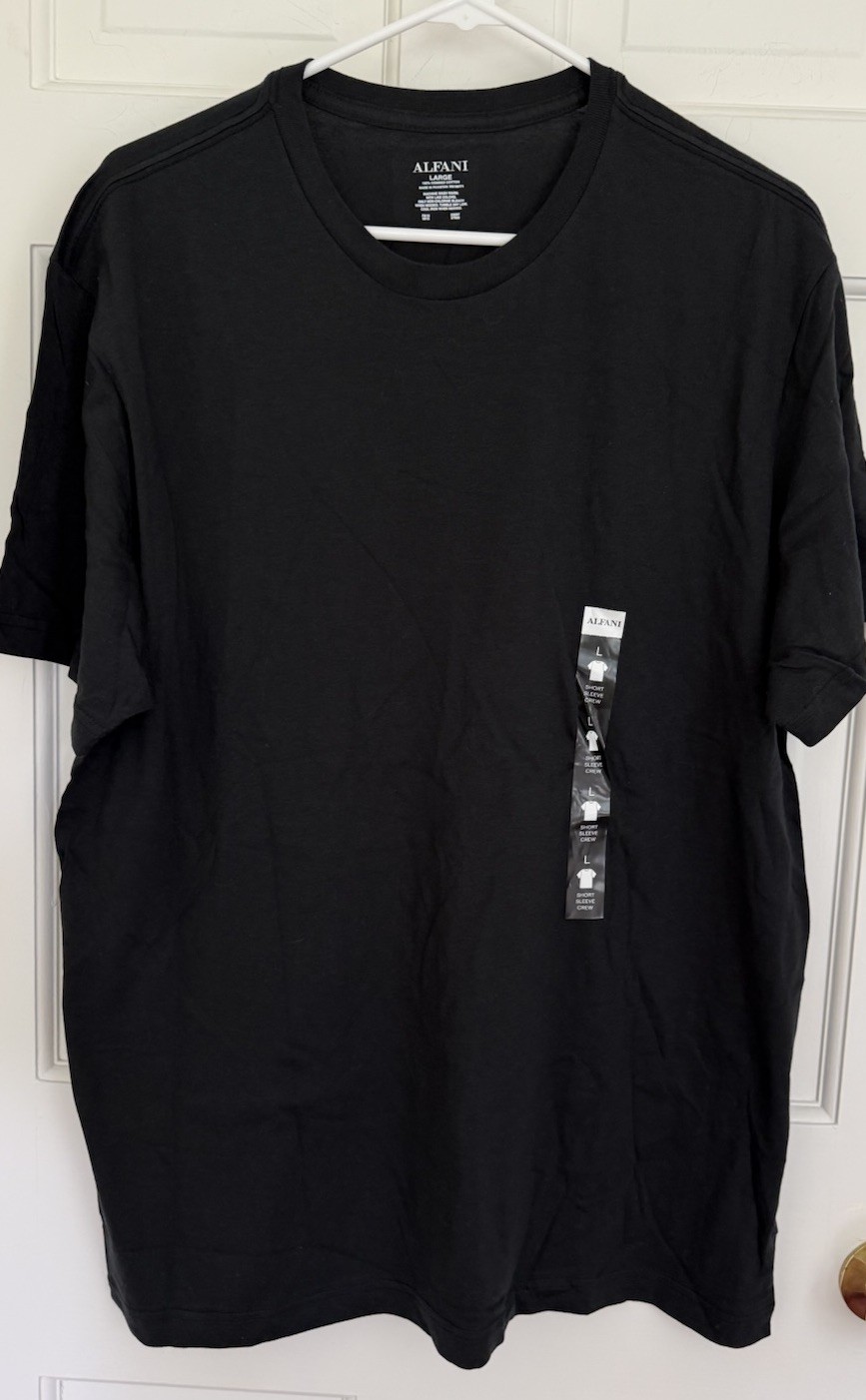 NEW Alfani Short Sleeve Crew T Shirt BLACK 100% Combed Cotton Men's L gallery
