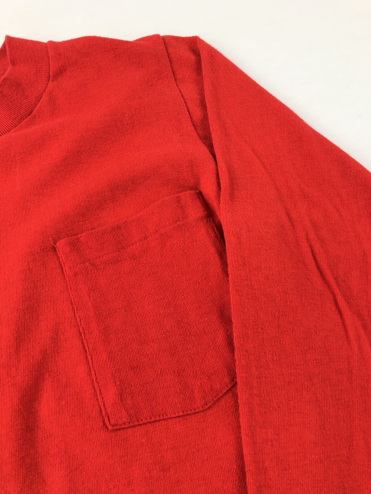 VTG 80s Hi Cru Stedman Deadstock Blank Soft Thin Long Sleeve Red Pocket T-Shirt gallery