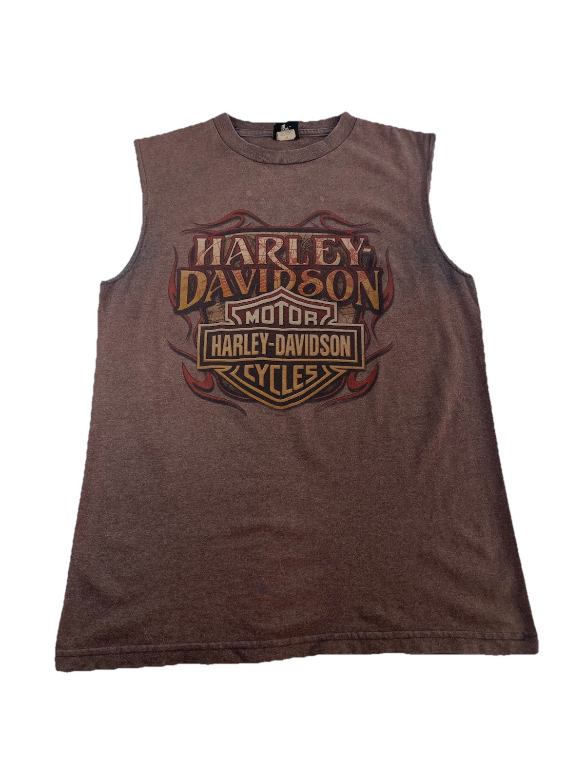 Mens Y2K Harley Davidson Brown Mancuso Central Sleeveless Shirt Size Medium gallery