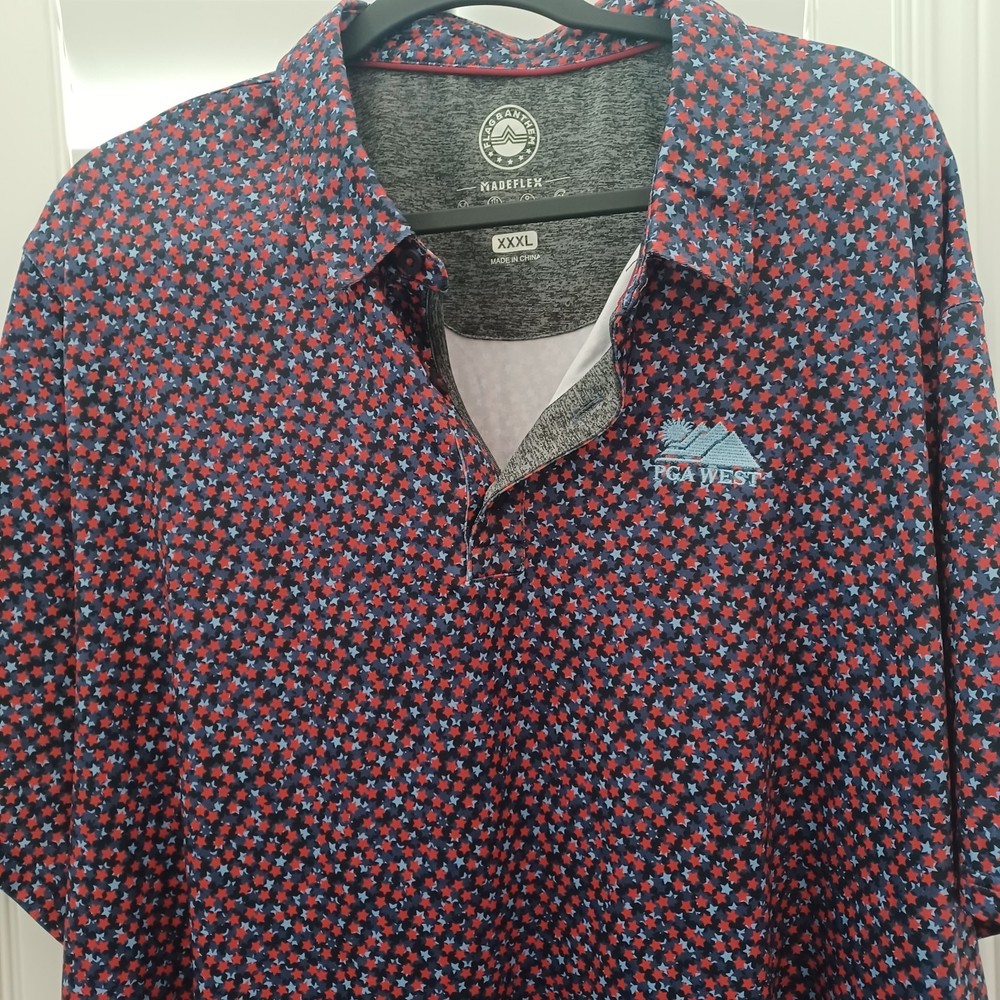 Flag & Anthem Madeflex Perf Golf Polo Shirt Red Blue Stars Men’s 3XL PGA WEST