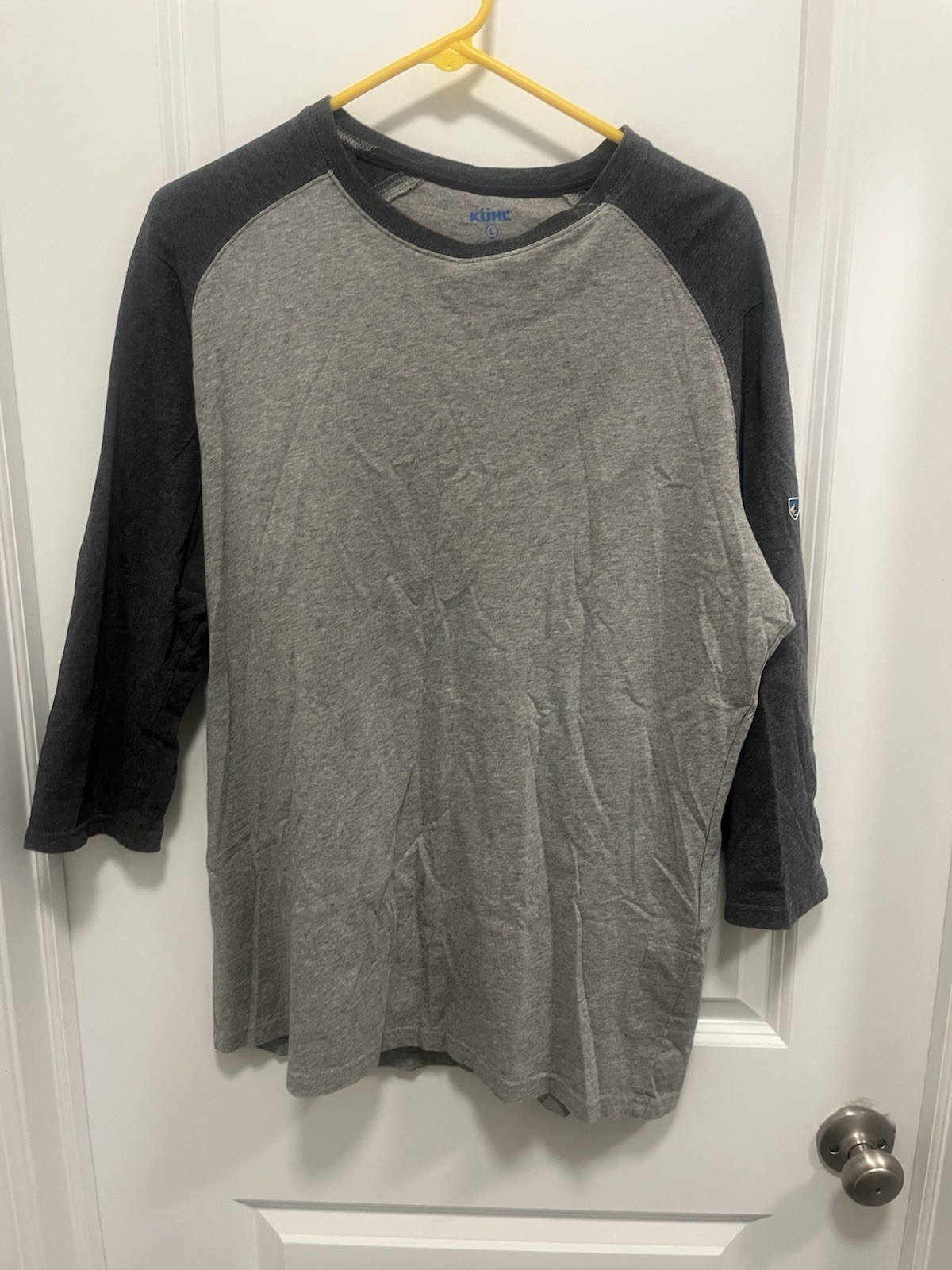 Kuhl killer fibre men’s large 3/4 length sleeve 2 tone gray 100% organic cotton