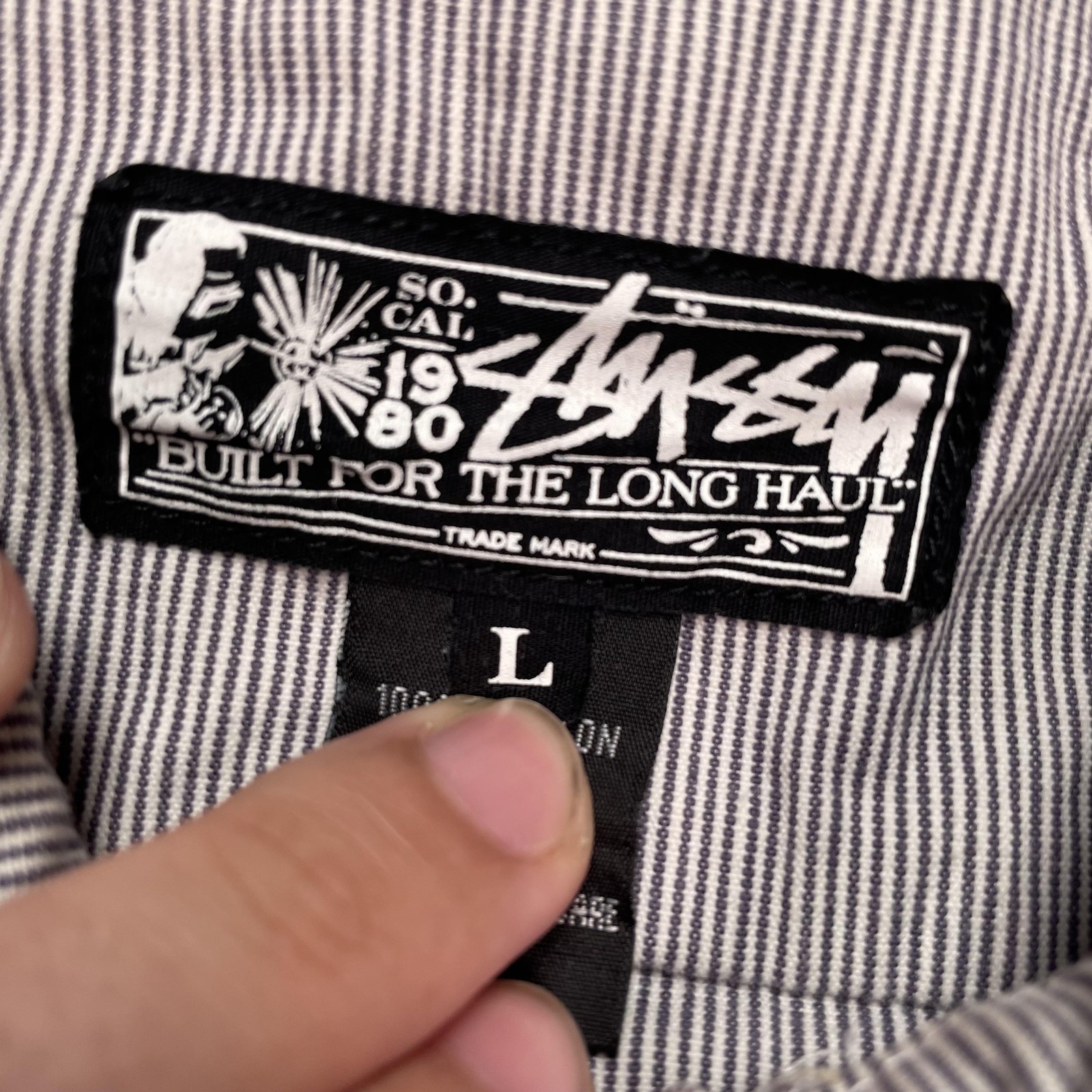 Stussy Shirt Mens Large Gray Striped Tribe Half Zip Long Sleeve Woven Pullover gallery
